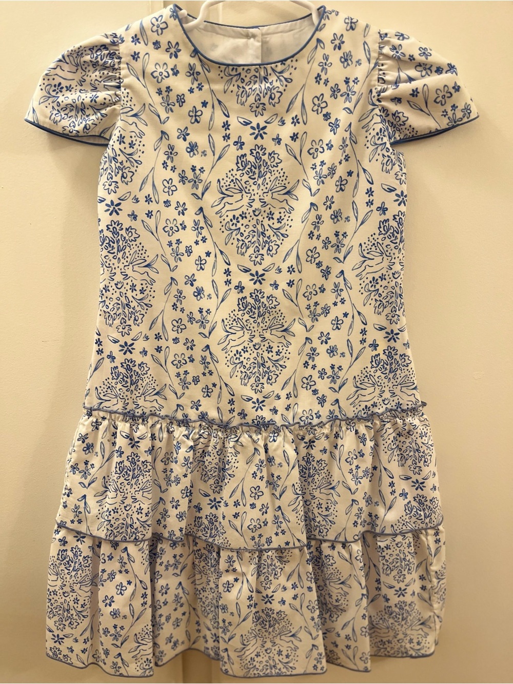 ANAVINI Blue & White Floral Tiered Girls' Dress - Size 8